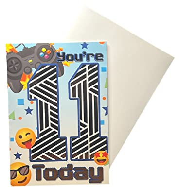 Sensations/Xpress Yourself Express Yourself Geburtstagskarte für Jungen zum 11. Geburtstag, inkl. Umschlag, animierter Game-Controller und Emoji-Design, 19 x 13,3 cm
