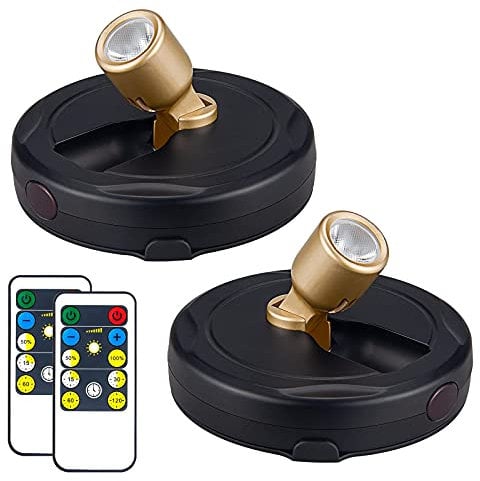 HAMVIDNE Wireless LED Spotlight, Battery Powered Picture Lights, Uplighting Indoor, Puck Lights with Remote, Stick Spot Lights for Wall Art Display Dartboard Painting Artwork Accent Closet-Gold