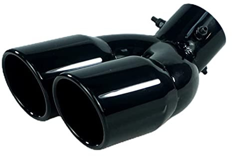 Hpory 63mm Auspuffblende Doppelrohr, Auto Auspuffendrohr Edelstahl Gebogener Doppelauslass Endrohr Schalldämpfer Endrohr für Auto Auspuff Rundmund Endrohr