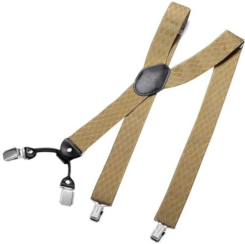 DonDon Hosenträger Herren extra stark Raute beige 3,5 cm Hosenträger Herren breit in Y-Form lang - Starke Clips passend für Anzug Jeans Chinos Vintage Rockabilly Suspenders