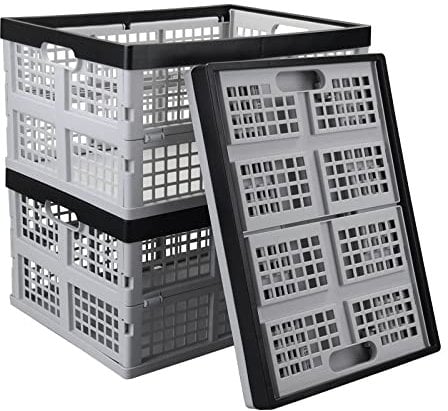 Buyitt 3-Pack 30 L Plastic Folding Crate, Stackable Collapsible Basket, Storage Milk Crates, Grey