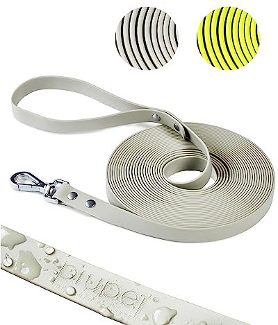 PiuPet® Schleppleine für Hunde 5m I 10m I 20m I Wasserabweisend I Hundeleine I Leine für Große Hunde I Hundezubehör | Laufleine | Grau