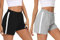 Litherday Shorts Damen Sportshorts Kurz Hosen Unifarbene Jogginghose Sommer Traininghose mit Elastischer Bund Taschen und Atmungsaktive Shorts zum Fitness, Running, Gym, Schwarz+hellgrau, S