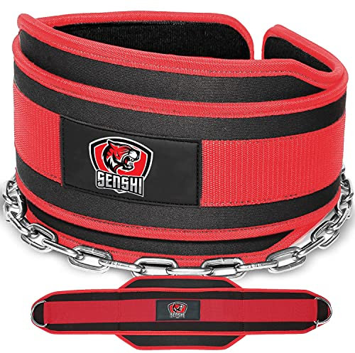 Senshi Japan Cinturón de inmersión con cadena de doble resistencia para levantamiento de pesas con cadena para dominadas, sentadillas, inmersiones, cinturón de tracción de peso para mayor peso