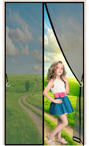 Magnetic Screen Door, 90x185 cm, Door Screen Magnetic Closure, Screen Door Protector for Dogs, Mesh Screen Door with Magnets, Large Pet & Kid Friendly, Black [New Version]
