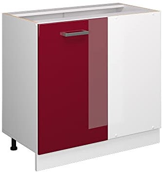Vicco Meuble d'angle R-Line, Rouge Bordeaux Haute Brillance/Blanc, 86 cm sans Plan de Travail