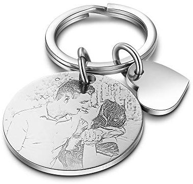 Bycuss Porte-clés photo calendrier personnalisé, porte-clés personnalisé avec photo et calendrier gravé, porte-clés texte en acier inoxydable, rond - Love, Unite, Rond - Amour, Unite