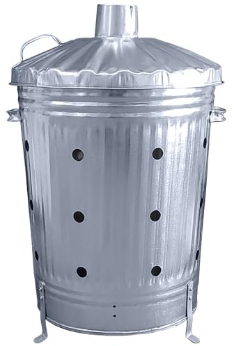 90 Litre Steel Fast Burn Incinerator Large Galvanised Metal Fire Bin Incinerator to Burn Garden Rubbish, Leaves, Branches, Paper Effective Fire Burning Bin or Metal Wood Burner Incinerator Bin - 90L
