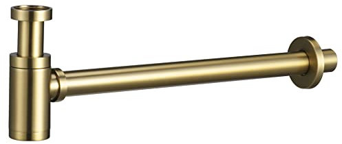 IMEX SCL002/OC - Siphon pour lavabo ou bidet, kit de vidange - Piège avec ouverture de nettoyage + instructions d'installation - Siphon design, siphon de tuyau or brossé