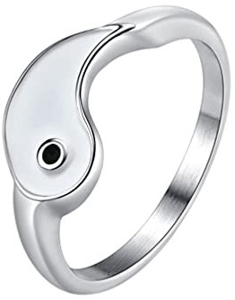 HIJONES Yin Yang Matching Ring für Herren Damen Frauen Edelstahl Versprechen Ehering für Paare Silber Größe 57