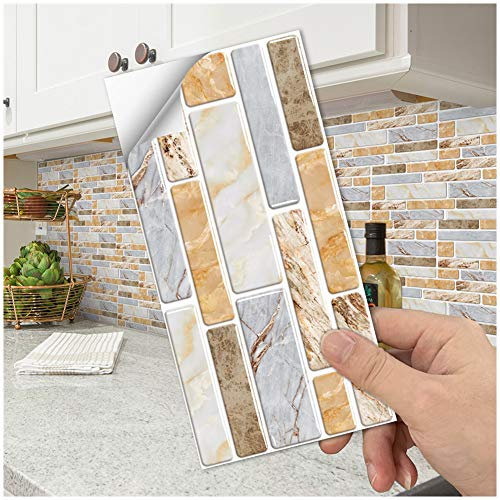 Decor Wall Art Tile Paint Stick on Tiles Black White Marble Wall Sticker, Bricks Effect Tile Transfers Sticker for Sofa Background Bedroom TV Walls Kitchen Bathroom, Self-Adhesive Peel & Stick Splashb
