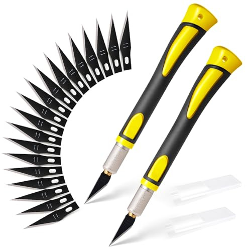 FOSHIO 2 Pezzi Taglierino Precisione Cutter Di Precisione Coltello Scalpello Set Crafting con 20 pz Lame di Ricambio e Cap protettivo, Cutter Knife Professional, Giallo