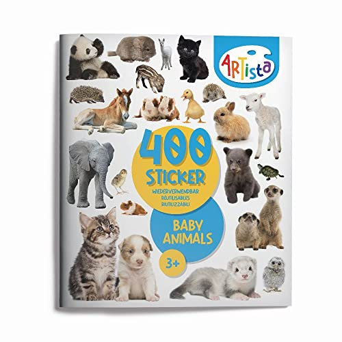 Artista 9315133 Stickerbuch Tierbabys, 400 naturgetreue Sticker, wiederverwendbar, für Erwachsene und Kinder ab 3 Jahren