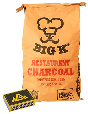 Perfectonish Big K Chilla-Grilla Restaurant Grade 12kg Bag Lumpwood Charcoal with Safety Match Box for BBQ Campinging