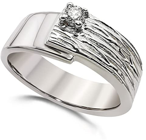 925 Sterling Silber Bandring mit Zirkonia | Rhodinierter Verlobungsring mit Wellenstruktur | Premium Breiter Statement Ring (60)