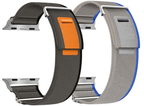 Nepfaivy 2 Pack Ersatzarmband Kompatibel mit Watch Armband 44mm 49mm 46mm 45mm 42mm für Damen Herren, Nylon Stoff Klett Verstellbares Sport Band für iWatch Series 10/9/8/Ultra/SE/7/6/5/4/3/2/1, Typ B