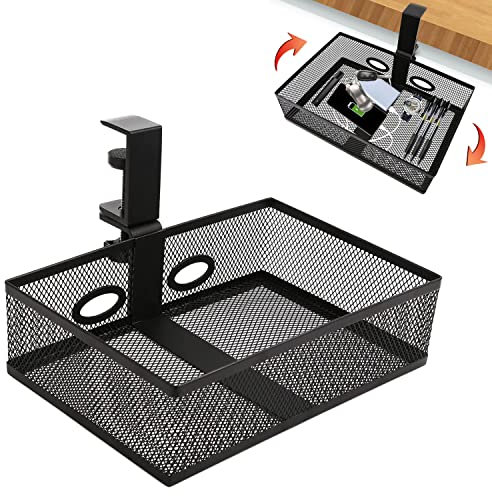 RHBLME Under Desk Storage, Black 360-Degree Rotating Desk Organizer Clamp-on Swivel Pencil Drawer, Desk Hidden Desk Clamp Shelf for Office Tables, Easy to Install, Desk Drawer Desk Accessories