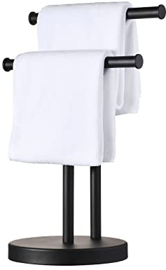 Schwarzer Handtuchhalter Ständer, Doppelter Handtuchhalter T-Form Handtuchständer für Badezimmer Arbeitsplatte, SUS304 Edelstahl (Mattschwarz) SHUNLI