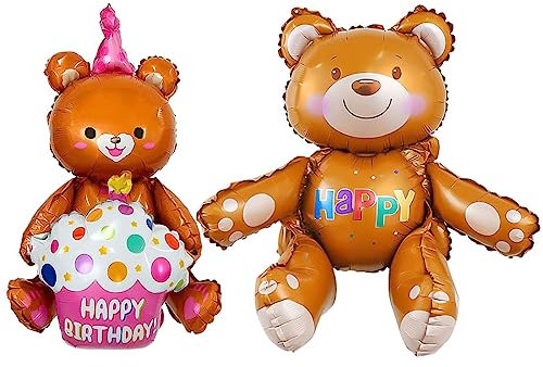 Happy Birthday Folienballon Bär,Bären Helium Ballon,Teddybär Braun Luftballon,Bär Deko Geburtstag,Tier Ballon Babyparty Partyzubehör für Kinder Junge Mädchen Geburtstag Dusche Dekorationen -2 Stück