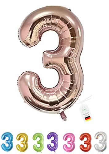 LITTLE BIRTHDAY | Zahlen Luftballon | Folienballon | Helium Gas Balloon Ballon | 101 cm | 0 1 2 3 4 5 6 7 8 9 in vielen Farben | Geburtstag | Kindergeburtstag | Deko | rose gold 3