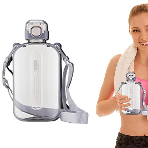 Portable Flat Water Bottle, 750ml Large Capacity Clear Water Bottle, Sports Water Bottle with Shoulder Strap, Leakproof Portable Flat Drink Bottle, for