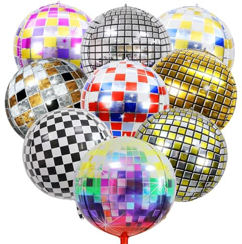 YOUYIKE 9 Stück Discokugel Luftballon, 22 Zoll 4D Disco Ballons, Mehrfarbige Disco-Folienballons für Disco Mottoparty Geburtstag Party Abschlussfeier Retro Dekoration 70er 80er 90er Jahre Deko