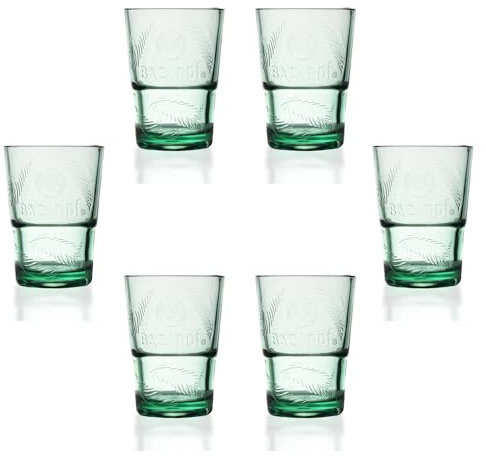 Albellion 6 Stück Original Bacardi Rum Mojito Gläser Longdrinkglas Cocktailgläser in grün mit Bacardi Schriftzug und Palmmotiv, grün