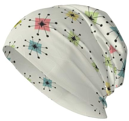 Grüne Eukalyptusblätter, Beanie-Mütze, für den täglichen Gebrauch, multifunktional, Strickmütze für Herren und Damen, Unisex-Mütze, Atomic Stars Retro-Muster, Einheitsgr��e