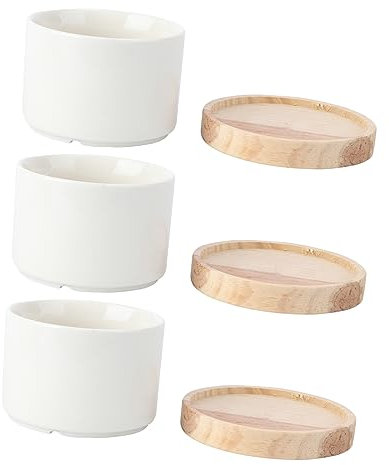 Supvox 3sätze Kerntyp Keramischer Blumentopf Mit Holzuntersetzer Elegantes Für Dekorative Gestaltung Von Pflanzen Im Innenbereich