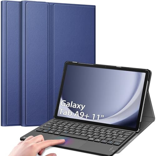 FINTIE Tastatur Hülle für Samsung Galaxy Tab A9 Plus 11 Zoll 2023 SM-X210/X216/X218 - Deutscher Tastatur mit Touchpad Magnetisch Abnehmbarer Keyboard, Dunkelblau