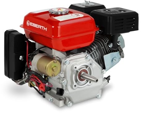 EBERTH 6,5 HP 4,8 kW Motore a benzina con Albero conico da 19 mm Ø, avviamento Elettrico, batteria 7ah 12V, protezione Basso livello Olio, 4 tempi, motore a benzina a 1 Cilindro, 196 CCM