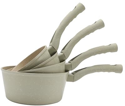 Royal Swiss ® Set de poêles - 4 pièces - Casserole - Manche Soft-touch - Induction - 14,16,18 et 20 cm - Casseroles - Revêtement antiadhésif - Beige