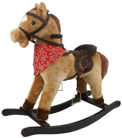 Cavallo a Dondolo Marrone Chiaro, Peluche Cavalcabile, Nitrisce e Muove la Bocca