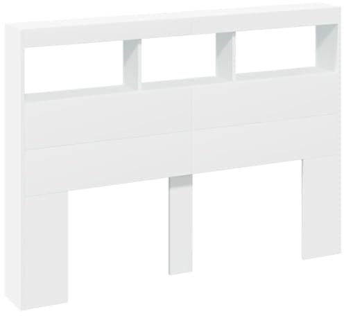 vidaXL LED Kopfteil mit Ablagen, Bettkopfteil mit offenen Fächern, Betthaupt für Schlafzimmer, Bettzubehör, Weiß 140x17x102cm Holzwerkstoff