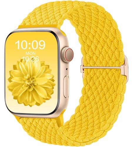 CeMiKa Cinturino Intrecciato Compatible per Apple Watch 40mm 42mm 41mm 38mm, Sport Nylon Ricambio Elastica Cinturini per iWatch Series 10 9 8 7 6 SE 5 4 3 2 1 Ultra 2/Ultra, Donna Uomini, Giallo