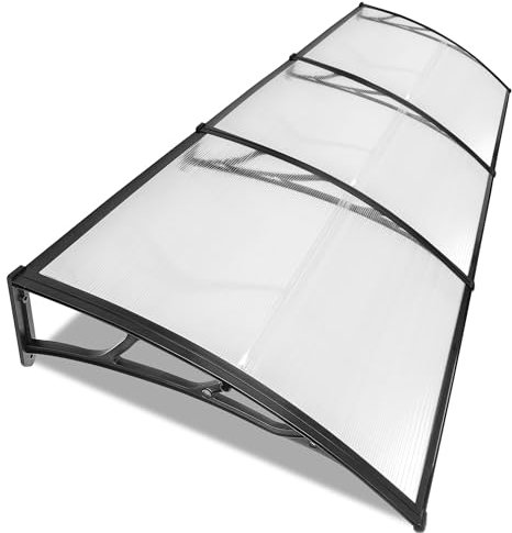 Door Canopy, Front Door Canopy Outdoor Waterproof Canopies Awning Window Garden Patio Porch Canopy Rain Shelter Cover Polycarbonate Roofing Sheet UV Protection 270 x 98.5cm Black