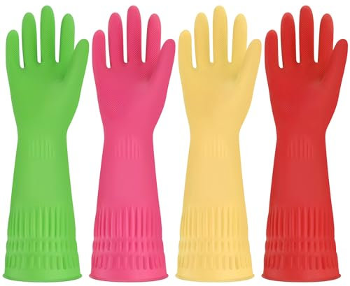 GSrenyu 4 Pairs Heavy Duty Rubber Gloves,Durable Kitchen Gloves with Non-slip Grip,Car Washing Gloves Suitable for Dish Washing,Household Cleaning, Gardening,Small