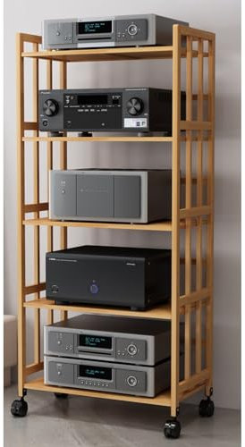 ERSINIAN DVD-Player-Ständer 20 22 24 28 31 Zoll, Audio-Rack-Turm/hölzerner TV-Stereo-Audioschrank für Wohnzimmerbüro, beweglicher Plattenspielerhalter (Farbe: 5 Ebenen, 158 cm (H), Größe: 80 cm (L))