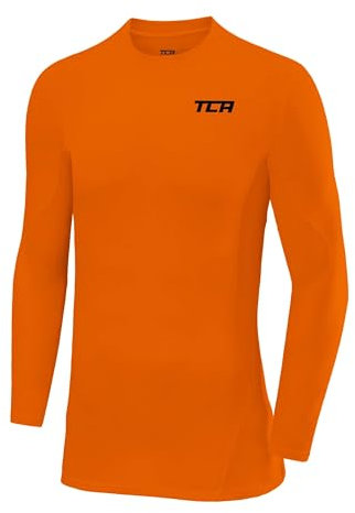 TCA Boys' SuperThermal Compression Base Layer Football Running Top Long Sleeve Thermal Under Shirt - Orange, 12-14 Years