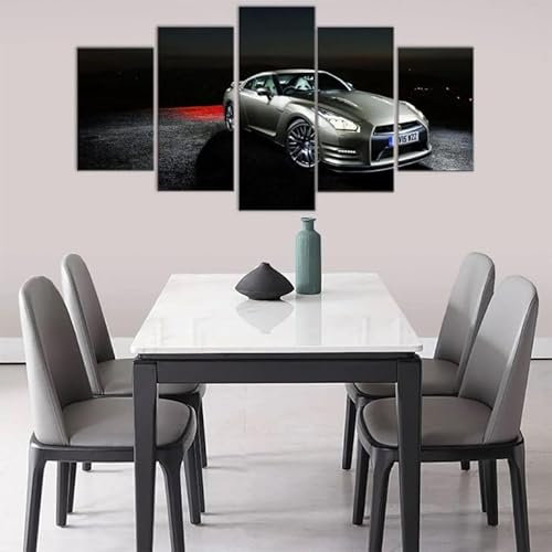 FatAco 5 Paneele Leinwand mit Rahmen Nissa GTR Bild Kunstdruck Leinwand Gemälde Wandmalerei Home Office Wohnzimmer Schlafzimmer Dekoration Ready to Hang