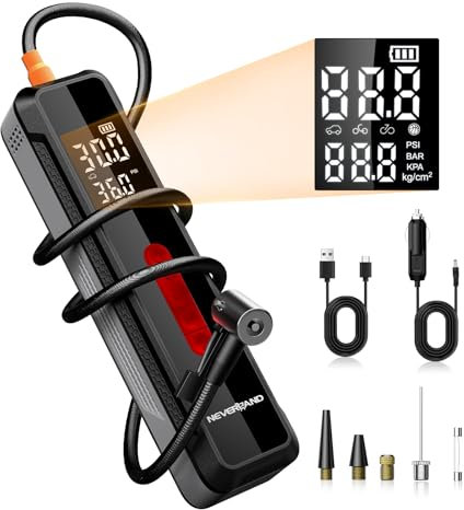 NEVERLAND Elektrische Fahrradpumpe Luftpumpe Akku Kompressor - Akku Luftpumpe Fahrradpumpe Reifenfüller Luftkompressor 150PSI 20000mAh 4 Modi Luftkompressor Reifenfüller Digitalanzeige Rot