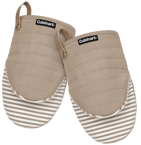 Cuisinart Mini Oven Mitts – 5.5” x 8” Heat-Resistant Kitchen Mitts for Oven with Non-Slip Printed Silicone, Cotton Filling, and Faux Leather Loop – Durable Oven Mitt Set for Cooking & Baking (Horizon)