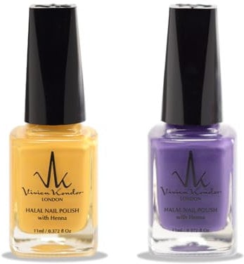 (2Pcs Set) Henna Infused Halal Nail Polish Water Permeable Nail Polish Vegan Long lasting Nail polish (Aladdin, Gold Souk)