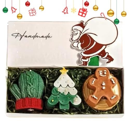 Weihnachten Duftkerzen | 3er Set Weihnachten Wachskerzen | Handgemachte Home Duftkerzen, Kreative Weihnachtsbaum Wachskerzen für Frauen und Männer