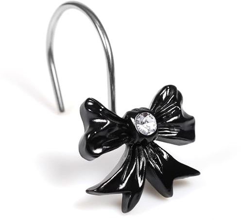 Crochets de rideau de douche décoratifs noirs : anneaux de rideau de douche en acier inoxydable en forme de nœud papillon pour décoration de salle de bain de vacances – Accessoires de salle de bain
