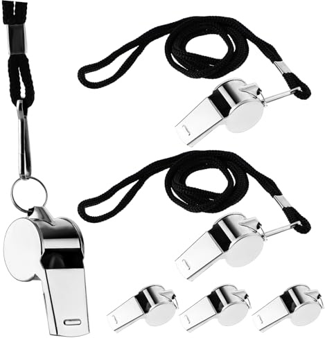 Dimeho Edelstahl Trillerpfeife, 6 Stück Metall Sportpfeife Professionelle Schiedsrichter Pfeife mit Abnehmbare Schlüsselband Knackige Trainingspfeife für Trainer, Schulsport, Hundetraining Whistle