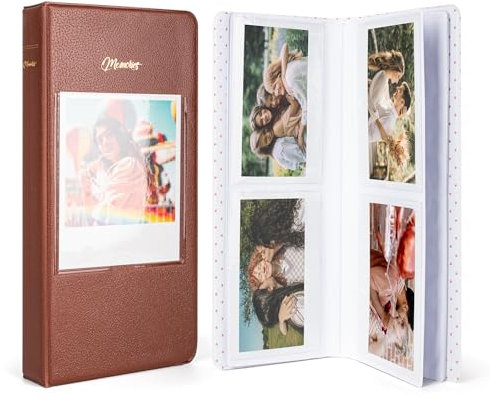 HIYQIN Fotoalbum für Instax Wide Film 3,5 x 4,25, 64-Taschen-Fotoalbum mit Fotofenster passend für Fujifilm Instax Wide 400/300/210/200/Wide EVO/Polaroid 600 i-Type – Braun
