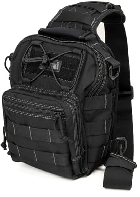 MAGFORCE Taktische Sling Bag „Hamburger Bag“ – Kompakte Schulter- und Brusttasche mit Molle-System, Leichtes Nylon, Große Kapazität, Mehrere Fächer, mit Tragegurt Schwarz, Größe S – 1050D