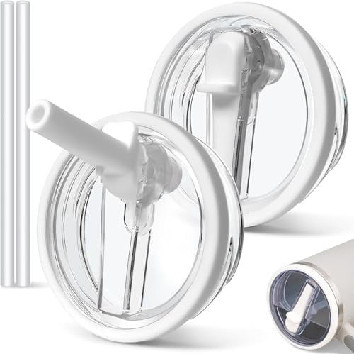 2 Stück Für Stanley Cup Deckel Auslaufsicher 30oz, Für 2.0 Stanley Cup Deckel Ersatz für 0.89L, Drei Farben Becher Zubehör with 2 Stück Strohhalme(White, 30OZ)