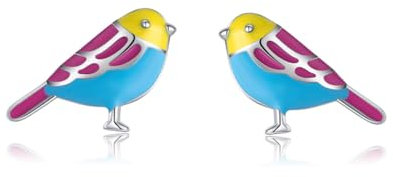 SLUYNZ Sterling Silber Kleiner Vogel Ohrstecker für Frauen Teenager Bunte Kleine Vogel Ohrstecker Kleine Haustier Tier Ohrringe Emaille Ohrstecker (A-Silber)